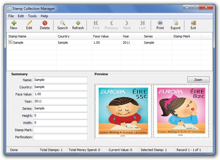 Stamp/Coin/Banknote Collection Manager Cataloging Software PC